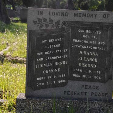 ORMOND Thomas Henry 1892-1968 &amp; Johanna Eleanor 1895-1976