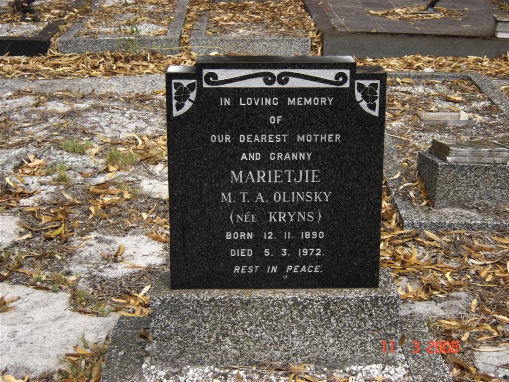 OLINSKY M.T.A. nee KRYNS 1890-1972