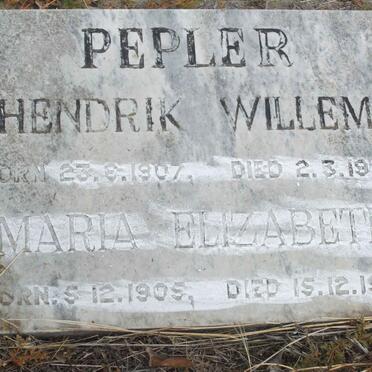PEPLER Hendrik Willem 1907-1956 &amp; Maria Elizabeth 1905-1988