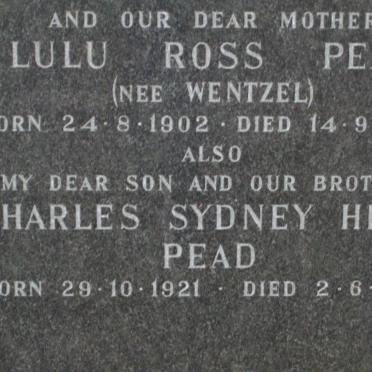 PEAD Lulu Ross nee WENTZEL 1902-1959 :: PEAD Charles Sydney Hirst 1921-1942