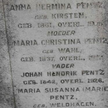 PENTZ Johan Hendrik 1842-1926 &amp; Maria Christina WAHL 1837-1917 :: PENTZ Maria Susanna nee WELDHAGEN 1890-1962