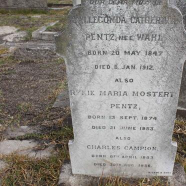PENTZ Hillegonda Catherina nee WAHL 1847-1912 :: PENTZ Rykie Maria  Mostert 1874-1953 :: CAMPION Charles 1883-1956