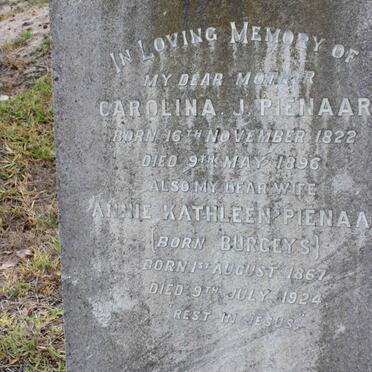 PIENAAR Carolina J. 1822-1896 :: PIENAAR Annie Kathleen nee BURGEYS 1867-1924