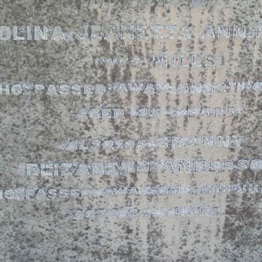 PIETERSEN Carolina Jeanette Ann nee MILLS -1918 :: ANDERSON Elizabeth -1916 