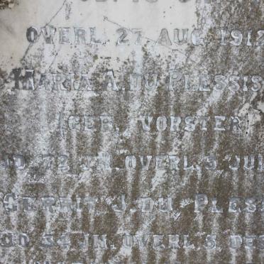 PLESSIS Gerrit J., du -1905 &amp; Maria A. VORSTER -1912