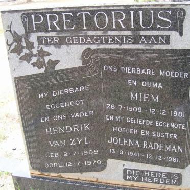 PRETORIUS Hendrik van Zyl 1909-1970 &amp; Miem 1909-1981 :: RADEMAN Jolene 1941-1981