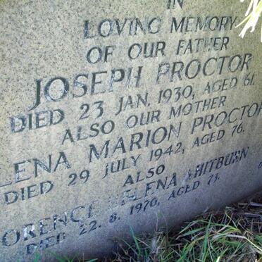 PROCTOR Joseph -1930 &amp; Helena Marion -1942 :: WHITBURN Florence Helena -1970 :: PROCTOR Henry -1964