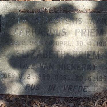 PRIEM Gerhardus 1888-1952 &amp; Elizabeth VAN NIEKERK 1889-1959