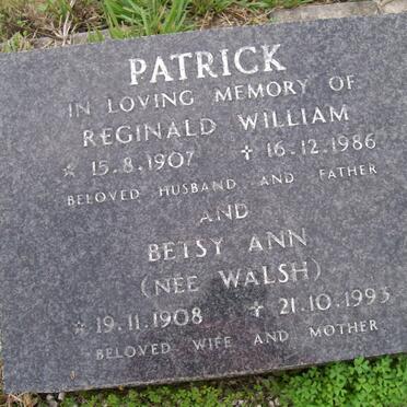 PATRICK Reginal William 1907-1986 &amp; Betsy Ann WALSH 1908-1993