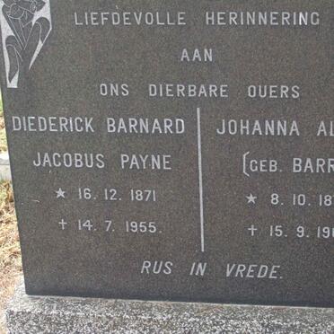 PAYNE Diederick Barnard Jacobus 1871-1955 &amp; Johanna Aletta BARRY 1877-1968
