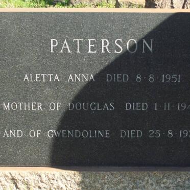 PATERSON Aletta Anna -1951 :: PATERSON Douglas -1947 :: PATERSON Gwendoline -1926