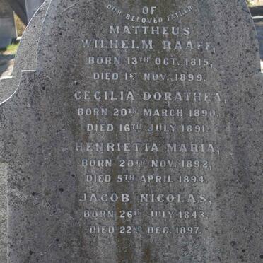 RAAFF Wilhelm 1815-1899 :: RAAFF Cecilia Dorathea 1890-1891 :: RAAFF Henrietta Maria 1892-1894 :: RAAFF Jacob Nicolas 1843-1897