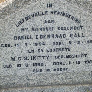 RALL Daniel Coenraad 1894-1957 &amp; M.C.S. MOSTERT 1898-1983