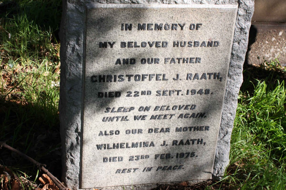 RAATH Christoffel J. -1948 &amp; Wilhelmina J. -1975