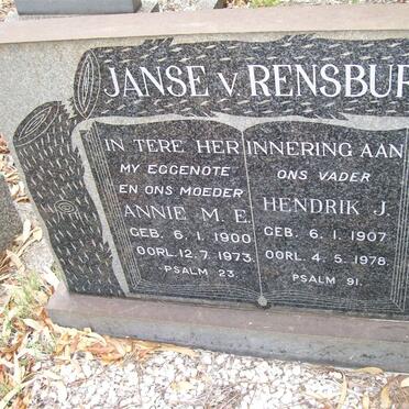RENSBURG Hendrik J., Janse v. 1907-1978 &amp; Annie M.E. 1900-1973