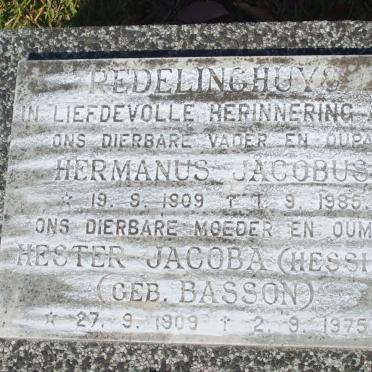REDELINGHUYS Hermanus Jacobus 1909-1985 &amp; Hester Jacoba BASSON 1909-1975