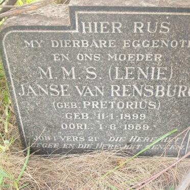 RENSBURG M.M.S., Janse van nee PRETORIUS 1899-1959