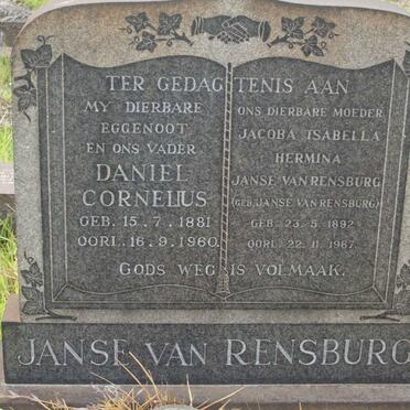RENSBURG Daniel Cornelius, Janse van 1881-1960 &amp; Jacoba Isabella Hermina JANSE VAN RENSBURG 1892-1967