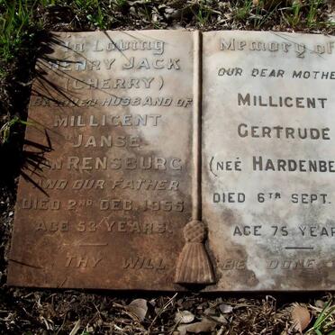 RENSBURG Henry Jack, van -1955 &amp; Millicent Gertrude HARDENBERG -1981