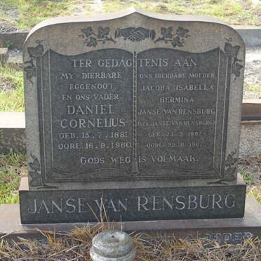 RENSBURG Daniel Cornelius, Janse van 1881-1960 &amp; Jacoba Isabella Hermina JANSE VAN RENSBURG 1892-1967