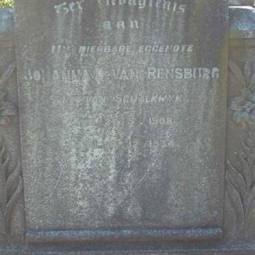 RENSBURG Johanna D., van nee VAN SCHALKWYK 1908-1934