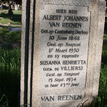REENEN Albert Johannes, van 1848-1930 &amp; Susanna Henrietta DE VILLIERS -1934