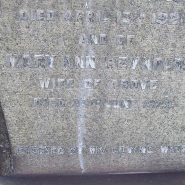 REYNOLDS Joseph F.G.F. 19??-1921 &amp; Mary Ann 1929