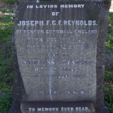 REYNOLDS Joseph F.G.F. 18??-1921 &amp; Mary Ann  -1929