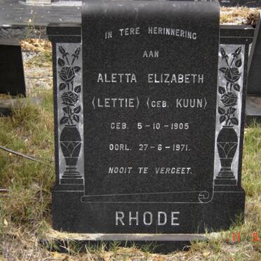 RHODE Aletta Elizabeth nee KUUN 1905-1971