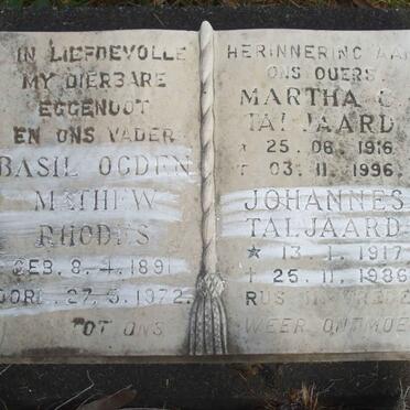 RHODES Basil Ogden Mathew  1891-1972 :: TALJAARD Johannes 1917-1986 &amp; Martha C. 1916-1996
