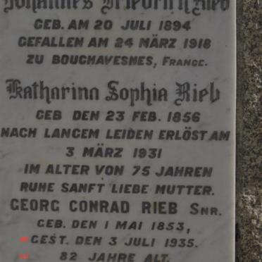 RIEB Georg Conrad 1853-1935 &amp; Katharina Sophia 1856-1931 :: RIEB Johannes Friedrich 1894-1918