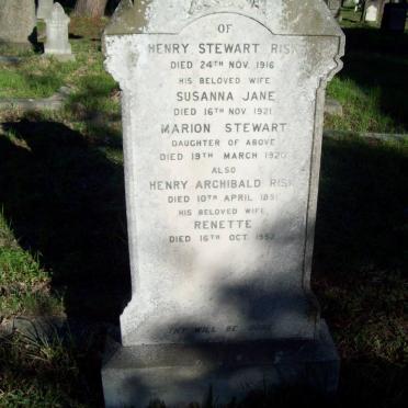 RISK Henry Stewart -1916 &amp; Susanna Jane -1921 ::  RISK Marion Stewart -1920 :: RISK Henry Archibald -1951 &amp; Renette -195