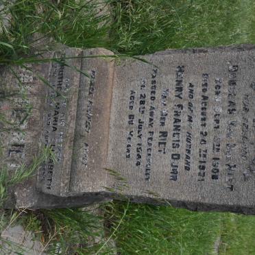 RIET Henry Francis Durr, van der -1944 &amp; Dorothea Maria Elizabeth -1959 :: VAN DER RIET Douglas 1908-1931