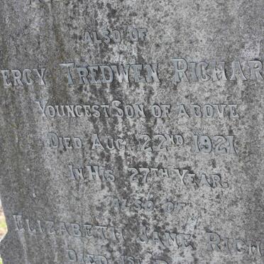 RICHARDS William Tredwen -1898 :: RICHARDS Percy Tredwen -1921 :: RICHARDS Elizabeth Jane -1933