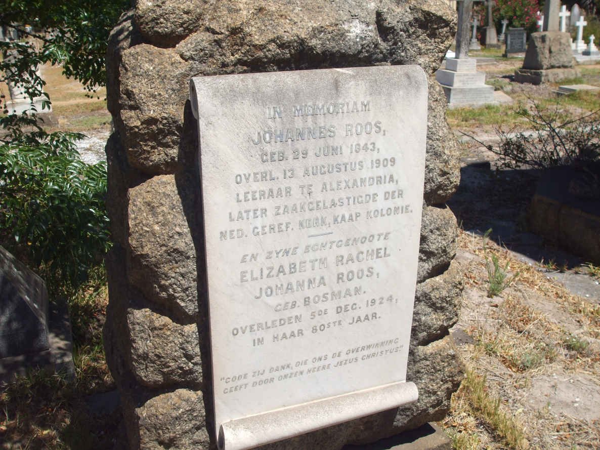 ROOS Johannes 1843-1909 &amp; Elizabeth Rachel Johanna BOSMAN -1924