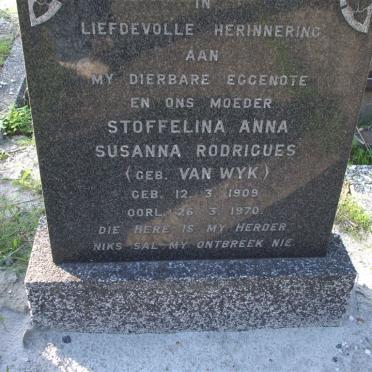 RODRIGUES Stoffelina Anna Susanna nee VAN WYK 1909-1970