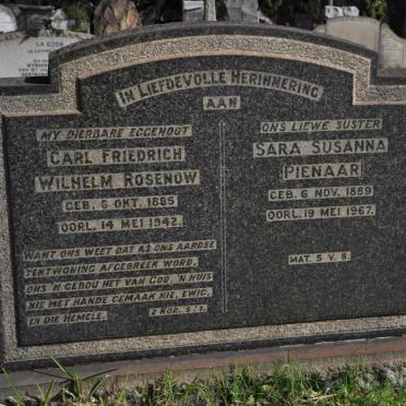 ROSENOW Carl Friedrich Wilhelm 1885-1942 &amp; Sara Susanna PIENAAR 1889-1967