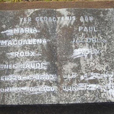 ROUX Paul Jacobus 1874-1967 &amp; Maria Magdalena NAUDE 1883-1960