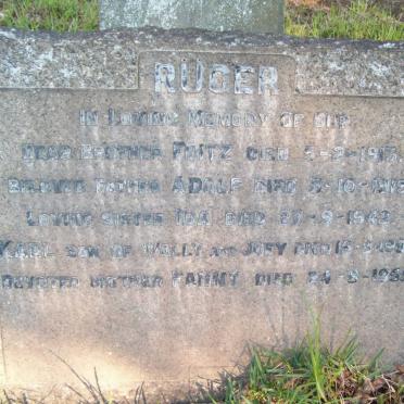 RUGER Fritz -1913 :: RUGER Adolf -1919 :: RUGER Ida -1942 :: RUGER Karl -1952 :: RUGER Fanny -1955