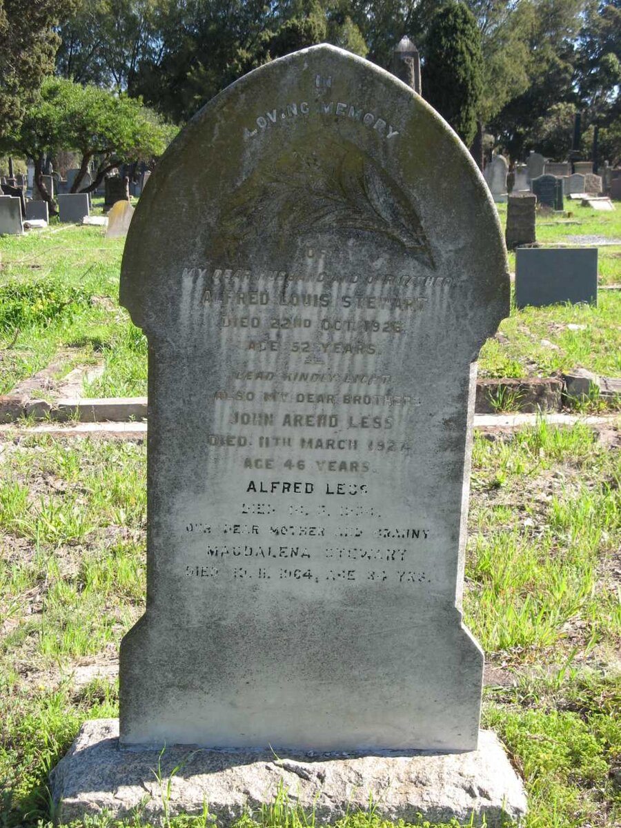 STEWART Alfred Louis -1926 :: LESS John Arend -1927 :: LESS Alfred -1934 :: STEWART Magdalena -1964