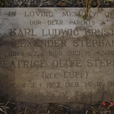 STEPHAN Karl Ludwig Ernst Alexander 1898-1967 &amp; Beatrice Olive LUFF 1903-1980