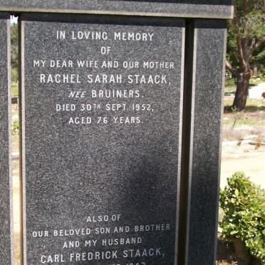 STAACK Rachel Sarah nee BRUINERS -1952 :: STAACK Carl Fredrick -1942