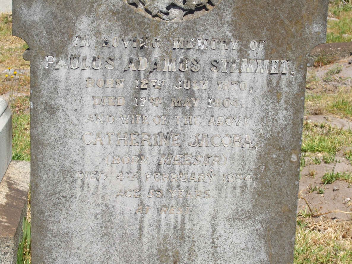 STEMMET Paulus Adamus 1870-1904 &amp; Catherine Jacoba MEESER -1934