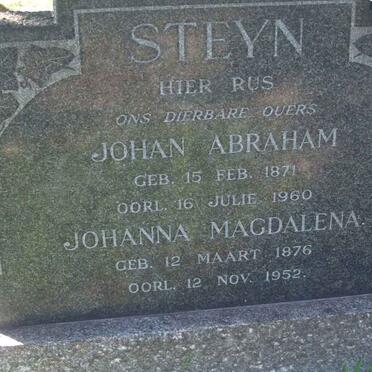 STEYN Johan Abraham 1871-1960 &amp; Johanna Magdalena 1876-1952