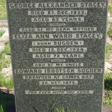 STACEY George Alexander -1922 :: STACEY Eliza Ann Ward nee SUGDEN -1924 :: SUGDEN Edward Ibbotson -1879