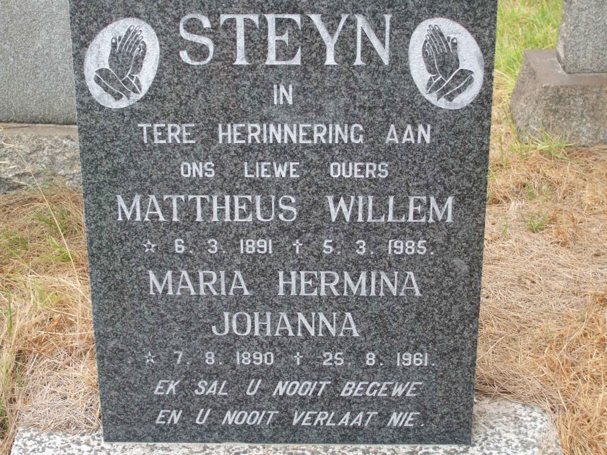 STEYN Mattheus Willem 1891-1985 &amp; Maria Hermina Johanna 1890-1961