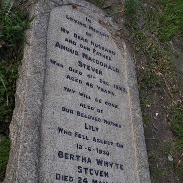 STEVEN Angus McDonald -1923 &amp; Lily -1950 :: STEVEN Bertha Whyte -1960