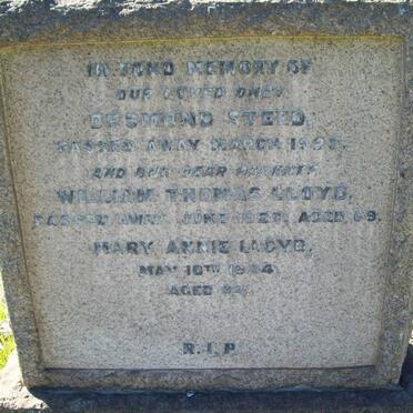 STEED Desmond -1923 :: LLOYD William Thomas -1929 :: LLOYD Mary Annie -1924