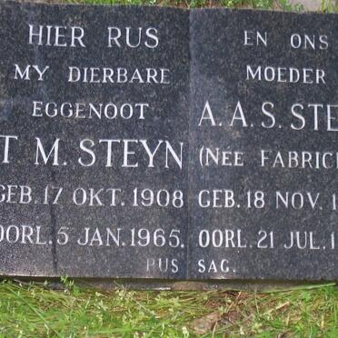 STEYN T.M. 1908-1965 &amp; A.S.S. FABRICIUS 1906-1996