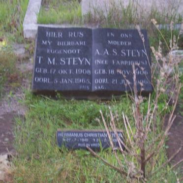 STEYN T.M. 1908-1965 &amp; A.S.S. FABRICIUS 1906-1996 :: STEYN Hermanus Christian 1940-2006